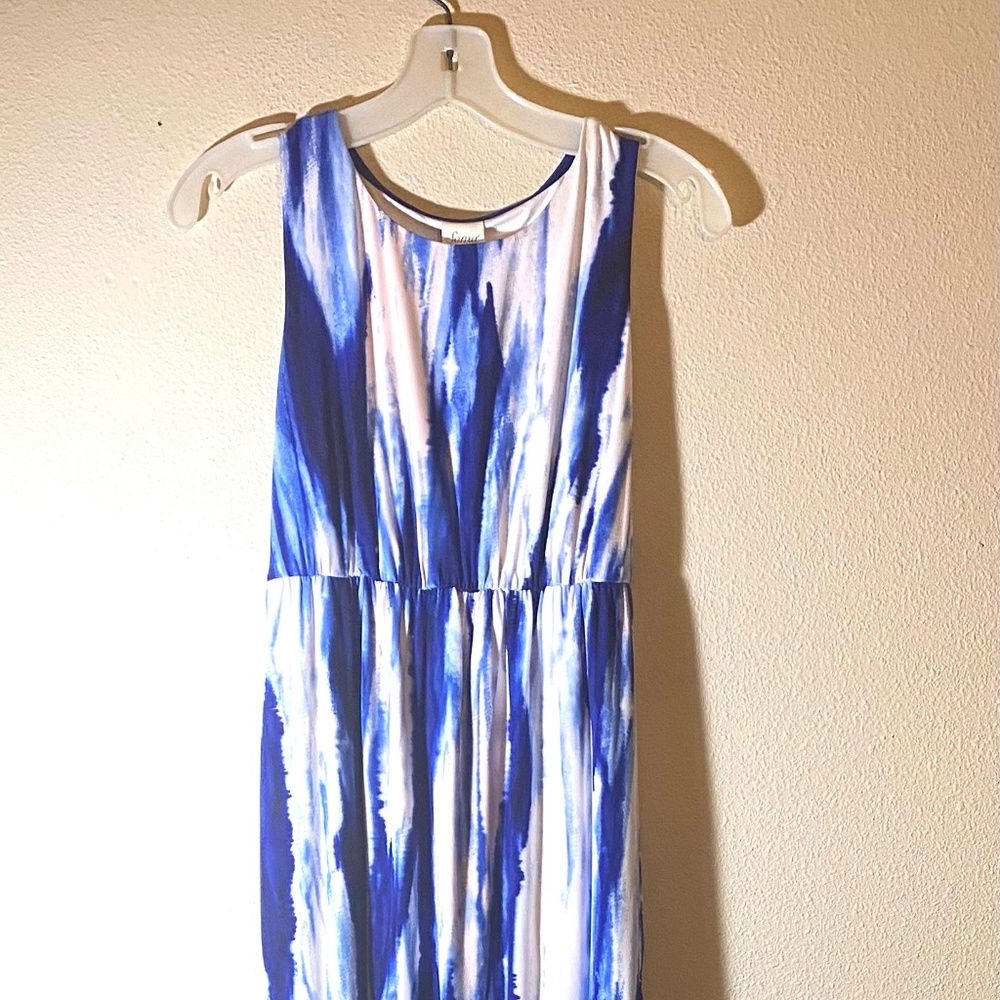 SOMA HI NECK MAXI DRESS SZ XS BLUE/WHITE/PINK SLVLESS NEW WITH TAG.